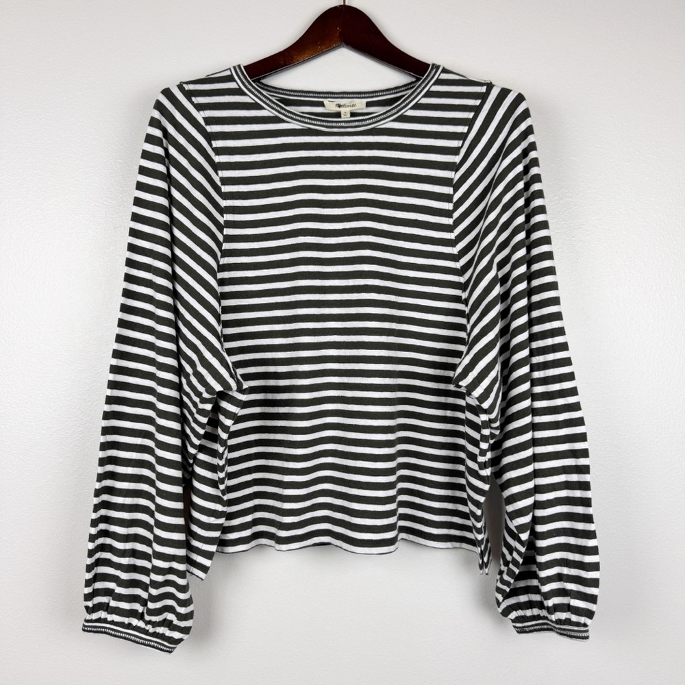 Madewell Long Balloon Sleeve Crewneck Tee Gray Stripes Size M NWT - Picture 4 of 8